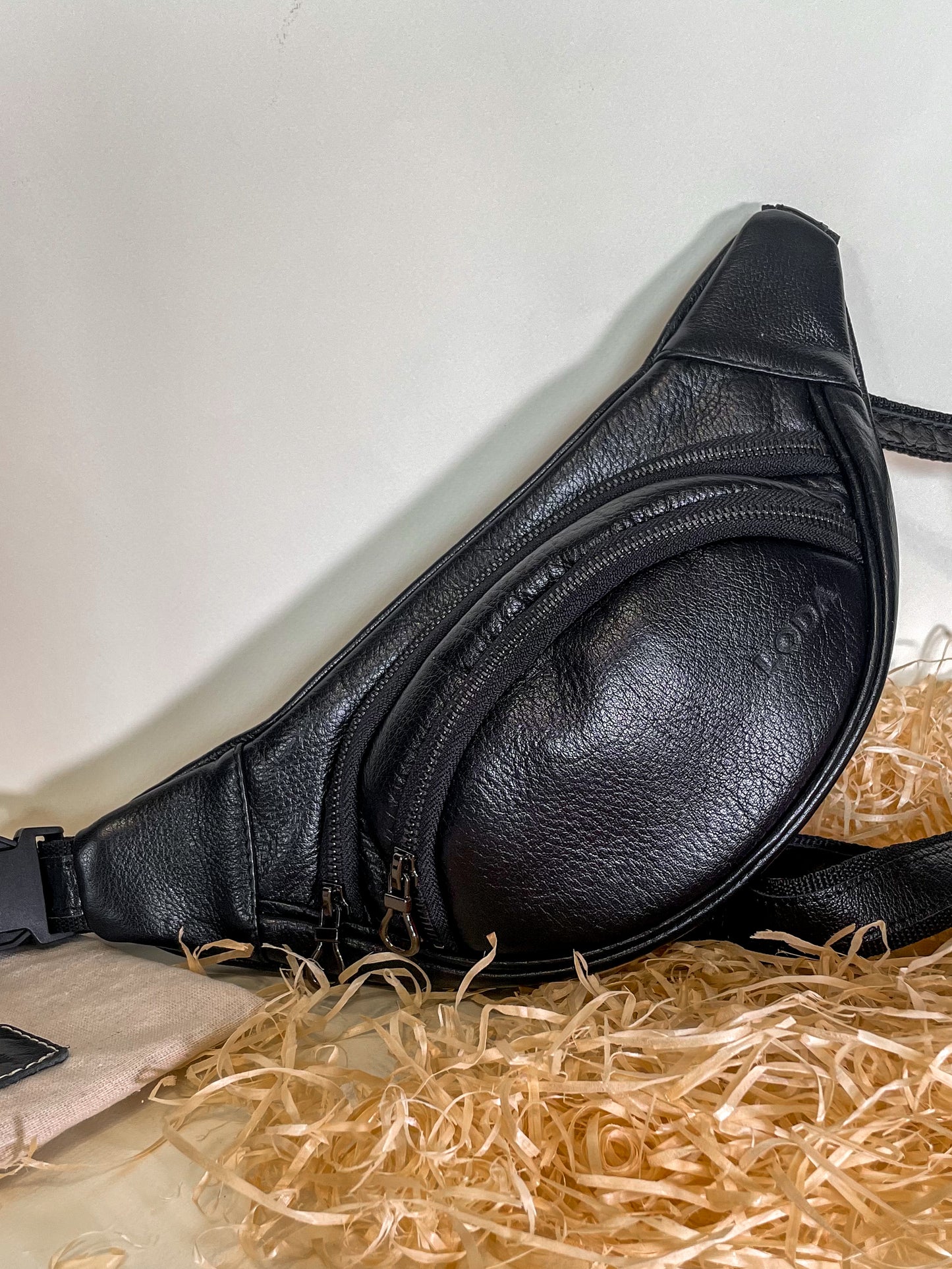 A Genuine Leather Banana Crossbody Bag