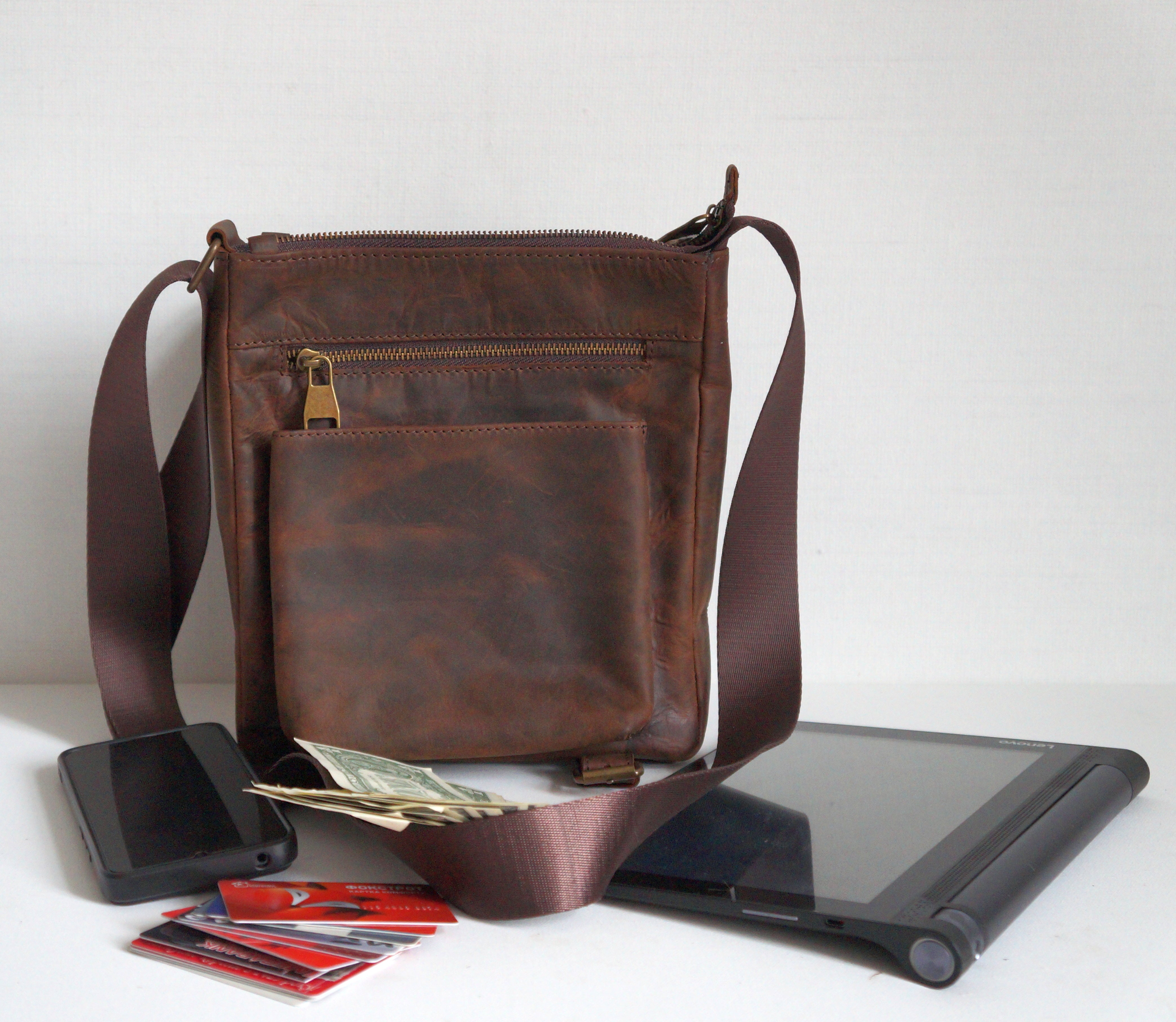 LODA Men's Leather Messenger Bag 8,4x10